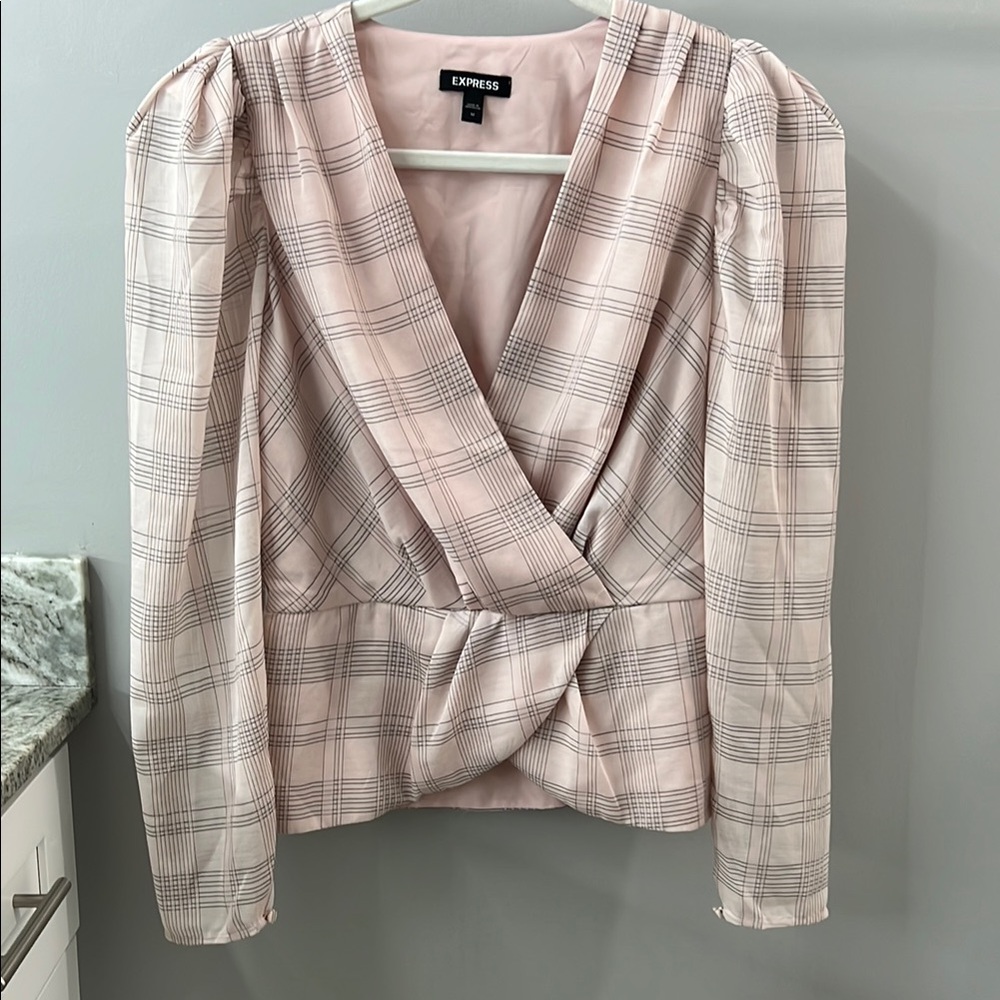 Express Pink Plaid Wrap Blouse